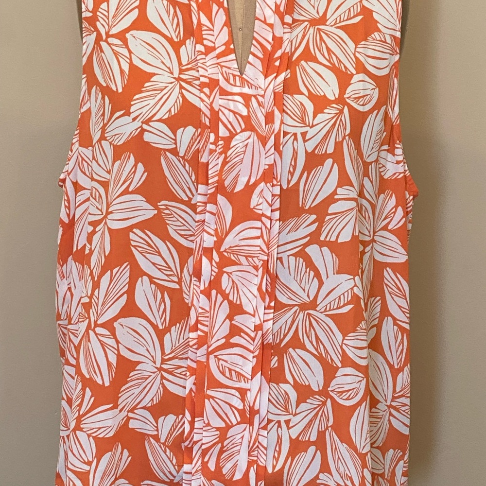 41 Hawthorn Breyson Pleat Detail Split Neck Blouse, Coral, XXL